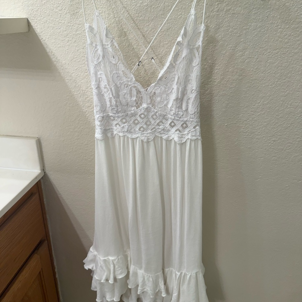 Free People White Lace Trim Chemise